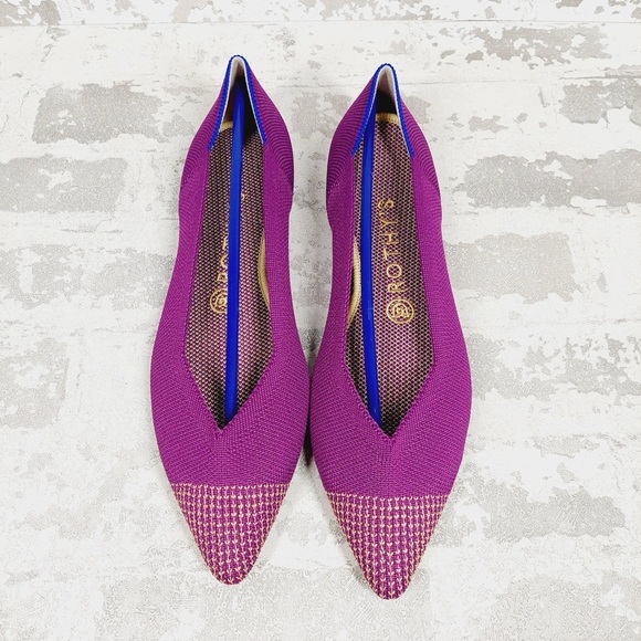 NEW Rothy's The Flat Purple Knit Gold Pointy Toe Slip On Loafers F789 - Picture 5 of 8